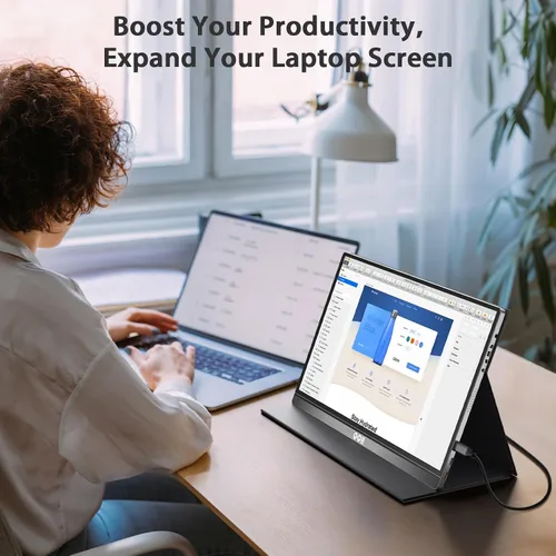 Vista 9 de QQH Monitor portátil, pantalla de viaje de aleación USB C HDMI de 15.6 pulgadas FHD 1080P para computadora portátil con cubierta inteligente