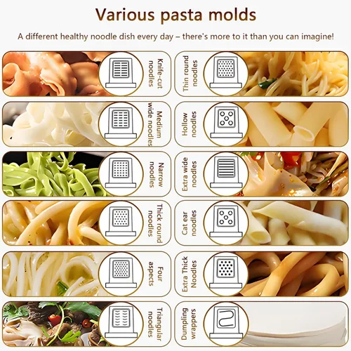Vista 4 de Máquina eléctrica para hacer pasta, máquina automática para hacer fideos con 13 tipos de moldes de fideos, para espaguetis caseros, fettucina