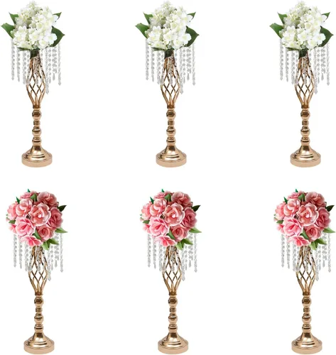 Vista 33 de Juego de 10 portavelas de metal dorado de 10.2 pulgadas de alto, florero, arreglo floral, candelabro, candelabro, portavelas para bodas, fiestas