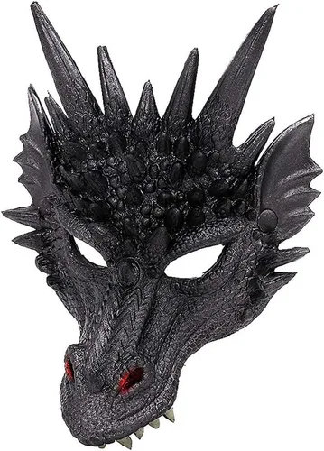 Vista 4 de Máscara de dragón 3D, disfraz de fiesta de Halloween, cosplay para adultos y hombres, máscaras de media cara de animales aterradores
