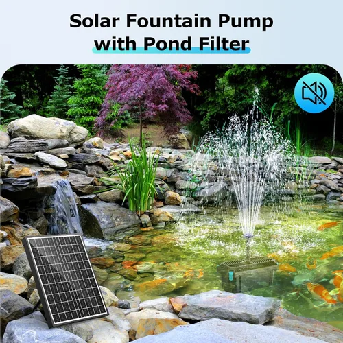 Vista 2 de POPOSOAP Filtro solar para estanque con bomba de fuente, bomba de agua de 20 W y filtros de estanque para estanques al aire libre, pecera, jardín