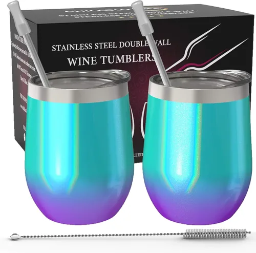 Vista 56 de CHILLOUT LIFE - Vaso de acero inoxidable de 12 onzas con tapa y caja de regalo, diseño de viaje con recubrimiento en polvo, aislamiento al vacío