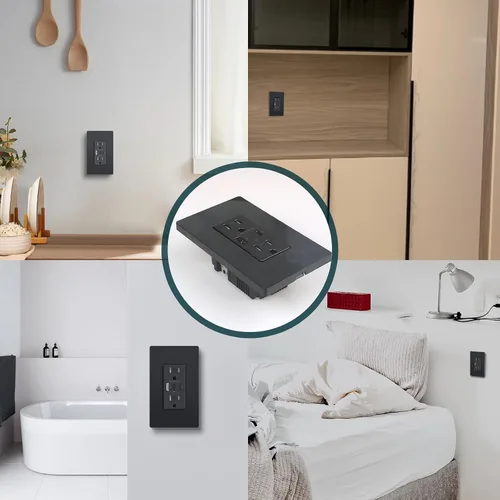 Vista 8 de TOPELER Toma de pared USB C, 30 W PD3.0 y tomas de corriente USB PPS, toma de corriente eléctrica resistente a manipulaciones de 15 amperios