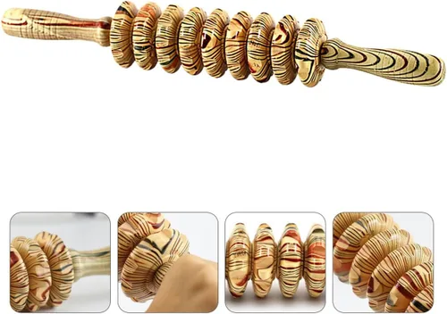 Vista 9 de POPETPOP Rodillo masajeador abdominal de mano de nueve ruedas de madera, herramienta de alivio muscular multifunción para terapia corporal, masaje