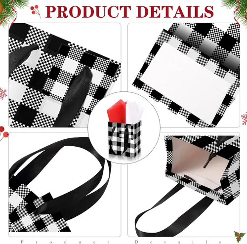 Vista 2 de Tenare 12 bolsas de regalo pequeñas, mini bolsas de papel a granel pequeñas con asa de papel para envolver regalos, suministros de Navidad, fiestas