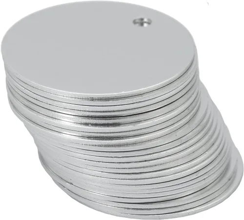 Vista 3 de Etiquetas redondas de aluminio en blanco para estampar espacios en blanco para grabar, paquete de 25 (plata)