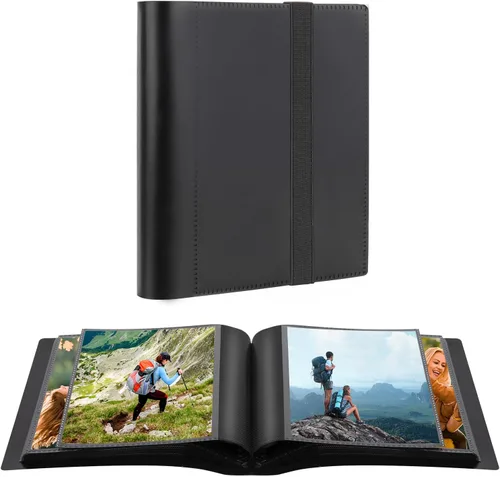 Vista 11 de Paquete de 2 álbumes de fotos de 5 x 7 con capacidad para 64 fotos, páginas interiores negras con banda elástica fuerte, álbum de fotos pequeño de 5