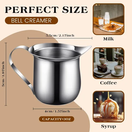 Vista 2 de Bokon 36 piezas de cremas de campana de acero inoxidable de 3 onzas para servir leche, café, crema, jarabe, azúcar en forma de campana, recipiente