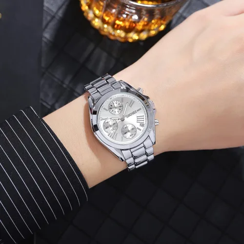 Vista 4 de SKMEI Reloj de pulsera para hombres y mujeres, reloj cronógrafo para hombre, resistente al agua, fecha, analógico, de cuarzo, para negocios, casual