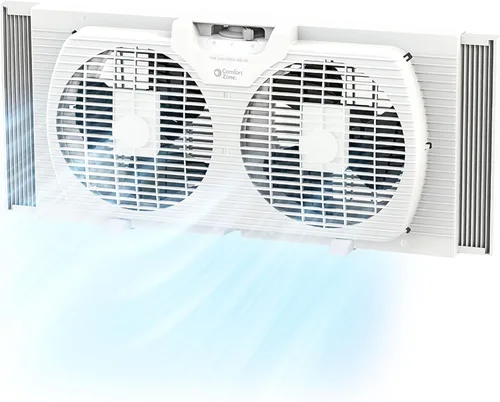 Vista 12 de Comfort Zone Ventilador de ventana para dormitorio, ventiladores duales de 9 pulgadas y 3 velocidades con expansores de bloqueo automático