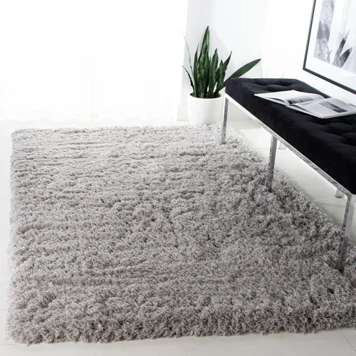 Vista 2 de SAFAVIEH Polar Shag Collection - Alfombra de área de la colección Polar Shag de 5 pies 1 pulgada x 7 pies 6 pulgadas, color plateado, diseño glamour