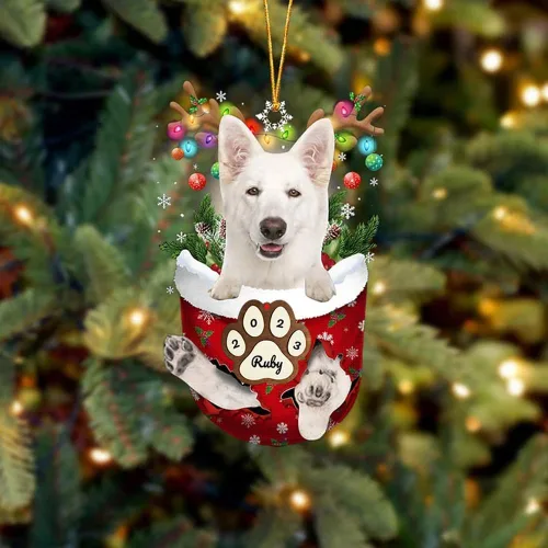 Vista 127 de Adornos personalizados de Pug cervatillo – Decoración personalizada para árbol de Navidad con patas de bolsillo de nieve