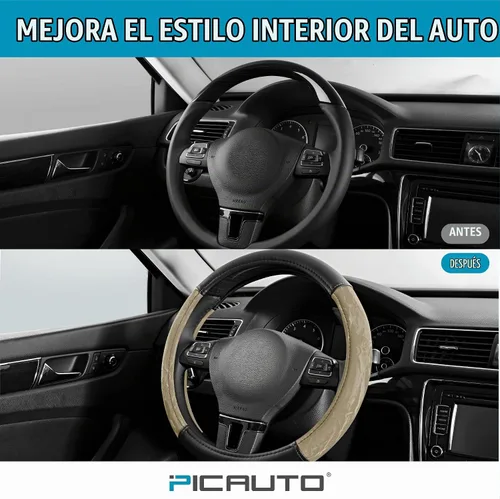 Vista 5 de PIC AUTO Funda para volante, protector de volante de automóvil de cuero de grano de seda, agarre cómodo, universal de 14.5 a 15.5 pulgadas Beige