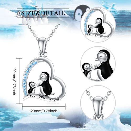 Vista 2 de Flpruy Sterling Silver Mother Child Jewelry Gifts for Mom from Daughter Son DinosaurPenguinMama BearFoxOwl Pendant Necklace I Love You Forever