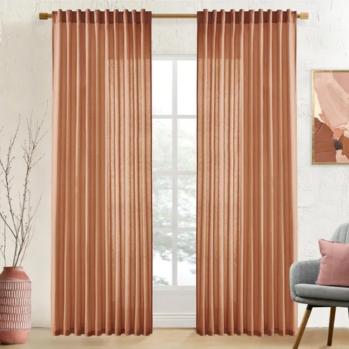 Vista 79 de XTMYI - Cortinas transparentes de 54 pulgadas de largo, juego de 2 paneles para baño, cortinas cortas de lino y algodón con semi privacidad