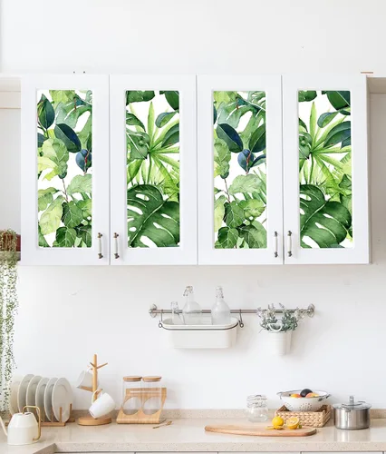 Vista 3 de HAOKHOME Papel tapiz tropical para despegar y pegar, hojas de palma, bosque de selva, papel de pared extraíble para decoración del hogar, 17.7 x 118
