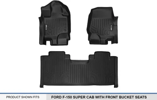 Vista 5 de SMARTLINER Juego de alfombrillas de piso de ajuste personalizado de 2 filas compatibles con Ford F-150 2015-2025