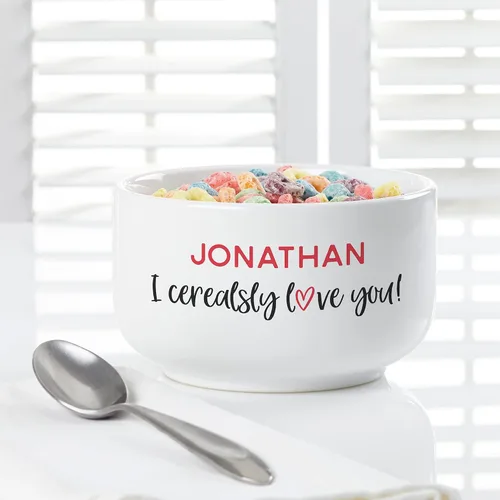 Vista 2 de Personalization Universe Cuenco personalizado con texto en inglés "I Cerealsly Love You", de 14 onzas, romántico de San Valentín, cerámica pesada