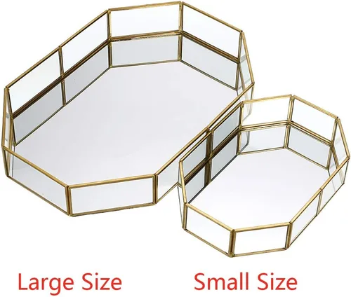 Vista 9 de Hipiwe Mirror Glass Vanity Tray - Gold Ornate Makeup Organizer Perfume Tray