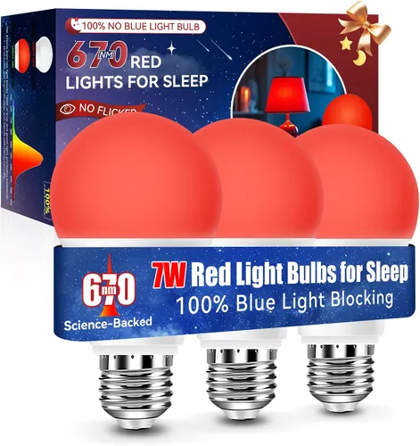 Vista 17 de Neporal Bombillas de Luz Roja de 625nm 3W para Dormir, Bombillas de Bloqueo 100% de Luz Azul para Promover la Melatonina, Bombilla LED A19