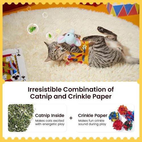 Vista 4 de Potaroma Juguetes para gatos, elefante, interactivo, realista, relleno con hierba gatera y papel arrugado, diseño colgante para gatos aburridos