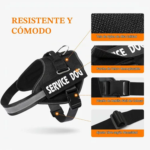 Vista 2 de MUMUPET Arnés para perro de servicio, chaleco reflectante y antitirones Negro