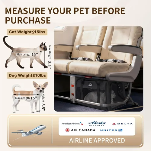 Vista 3 de Transportador de mascotas aprobado por la TSA para gatos pequeños y cachorros, de lados suaves y plegable, transportador de gatos y perros para Negro