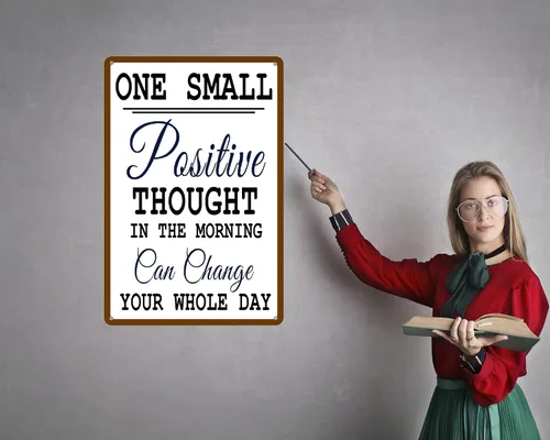 Vista 7 de HYBLOM One Small Positive Thought - Decoración motivacional de metal para mujer, decoración de oficina y baño, póster inspirador de arte de pared
