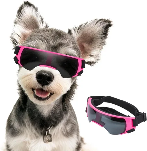 Vista 7 de Gafas de sol para perros pequeños con correas ajustables, lentes de sol anti-UV para perros, resistentes al viento, protección ocular para razas