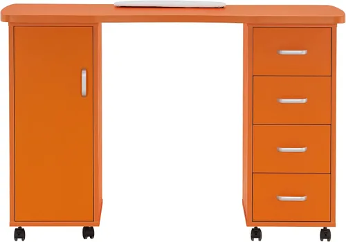 Vista 9 de BarberPub Mesa de manicura resistente a acetona, escritorio de tecnología de uñas con 4 cajones, 2 gabinetes, ruedas bloqueables, muñequera,