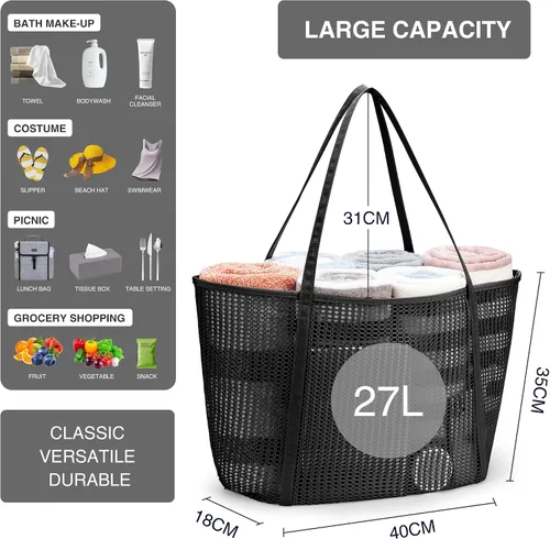 Vista 4 de KALIDI FANCY FOREST Bolsa de asas de malla de playa, bolso de hombro para mujer MAX 27L Bolsa de comestibles