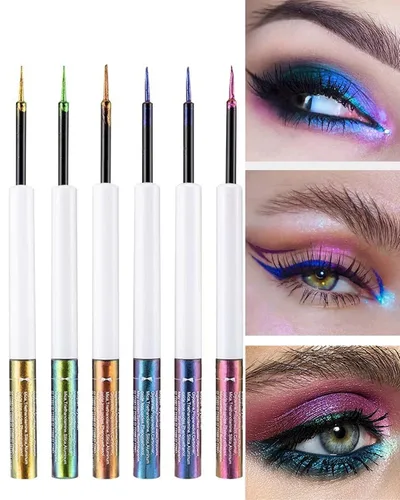 Vista 5 de Chameleon - Delineador de ojos con purpurina líquida, 1 bolígrafo dorado metálico de alta pigmentación para maquillaje para sombra de ojos, punta 01#