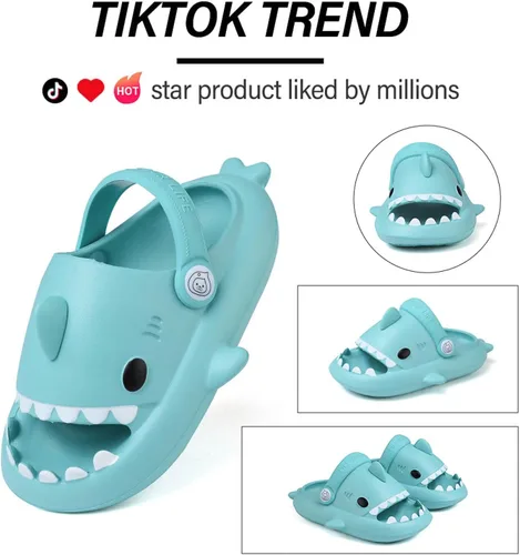 Vista 2 de Sandalias de tiburón para niños, pantuflas de tiburón para niños y niñas, sandalias de almohada con suela gruesa, suaves y antideslizantes