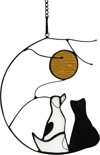 Vista 11 de Black Cat Decor On Moon Suncatcher Decoration,Cat Memorial Gifts for Cats Lovers Stained Glass Window Hangingt,Cats Loss Sympathy Gift,Pet Memorial