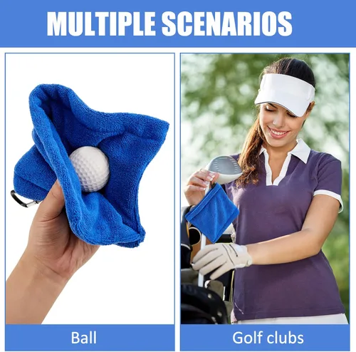 Vista 4 de Flutesan Toalla de pelota de golf de 3 piezas de 5.5 x 5.5 pulgadas, toalla de bolsillo pequeña húmeda y seca con clip en D, accesorios portátiles