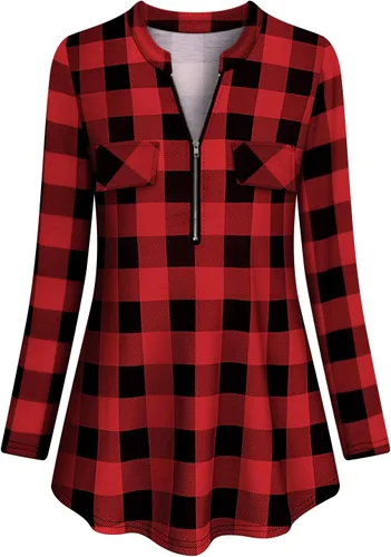 Vista 2 de Tanst Sky - Blusas de túnica con cuello en V con cremallera de manga larga para mujer
