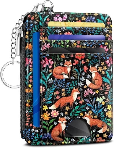 Vista 24 de Kelvoris Tarjetero pequeño para mujer, cartera delgada con bloqueo RFID, llavero con bolsillo para monedas con cremallera, bolsillo frontal