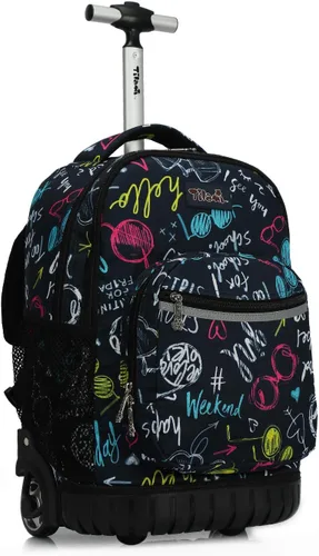Vista 21 de Tilami Mochila con ruedas para niños de 18 pulgadas, mochila para computadora portátil, bicicleta