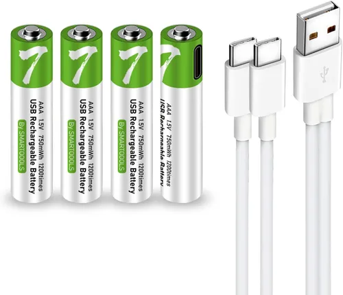 Vista 12 de Baterías C - Paquete de 2 baterías recargables C, batería de iones de litio de 5000 mWh, tamaño C, 1.5 V con cargador USB A a tipo C 2 en 1