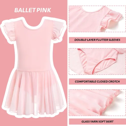 Vista 5 de HiDance Leotardos de ballet para niñas, vestido de baile de bailarina, leotardos de ballet con falda