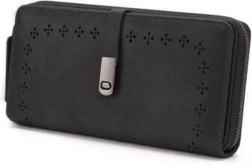 Vista 10 de Cartera de cuero para mujer, con bloqueo RFID, doble embrague, tarjetero de gran capacidad, con monedero con cremallera rosa ( A01 Pink )