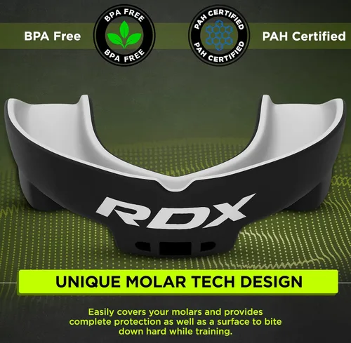 Vista 2 de RDX Protector Bucal para Boxeo MMA Kickboxing Muay Thai Judo Karate - Protector de Mandíbula con Funda de Almacenamiento para Adultos, Artes