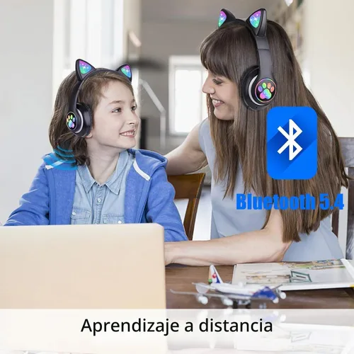 Vista 3 de TCJJ Cat Ear Kids Bluetooth Headphones, LED, 85dB Volume Limit Negro