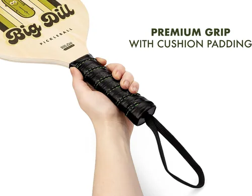 Vista 7 de Big Dill Pickleball Juego de 4 raquetas de madera y bolas de pepinillo - Kit de pickleball para principiantes con bolas y bolsa de transporte