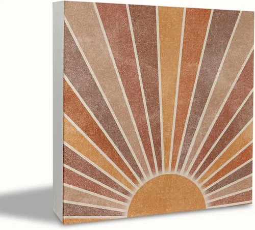 Vista 6 de KEUSPI Decoración de escritorio bohemia, retro, neutro, amanecer, puesta de sol, sol, rústico, bloque de madera, letrero para caja de placa bohemia