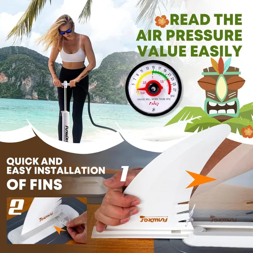 Vista 7 de FunWater Inflatable Stand Up Paddle Board with Beginners SUP Accessories 10'6'' SUP,Anti-Slip EVA Deck,200-450lbs Capacity/Big Fin，Inflatable