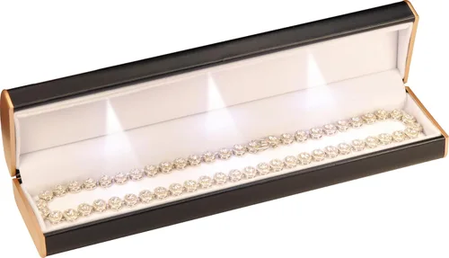Vista 7 de Caja de pulsera negra con tres luces LED para cumpleaños, día de San Valentín, día de la madre, día del padre, Navidad... pulsera LED de lujo