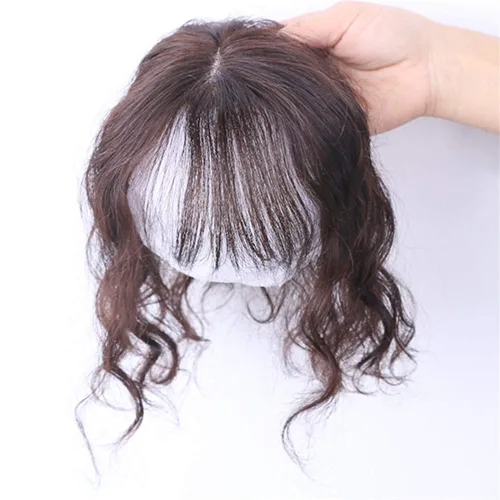 Vista 3 de RemeeHi Postizo rizado hecho a mano con clip y extensión de flequillo de aire, cabello humano Remy, 7 x 10, marrón oscuro, 7.1 in