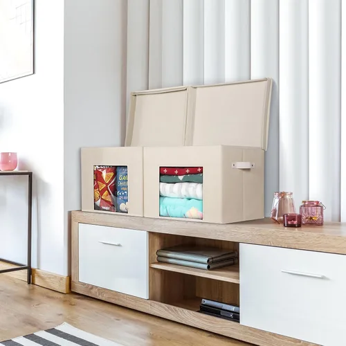 Vista 5 de Univivi Cajas de Almacenamiento de Tela Plegables Grandes Contenedores de Almacenamiento con Tapas [Paquete de 4] Cubos de Almacenamiento Plegables