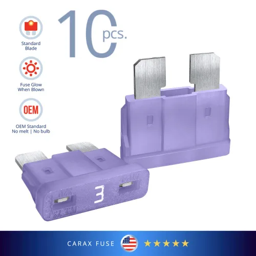 Vista 4 de CARAX Fusible incandescente – Fusible Premium estándar/hoja regular ATC/ATO/ATS – Kit 3A 10 piezas – Fusible automotriz LED brillante al soplar